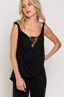 Twisted Strap Knit Top w/ Cowl Neck
