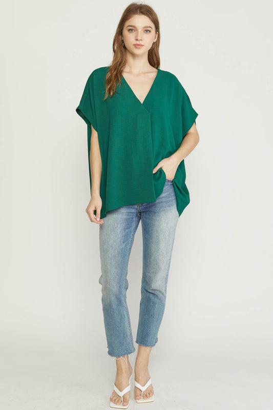 Solid V Neck Short Sleeve Top
