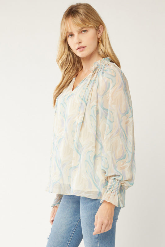 Tie Neck Printed Blouse