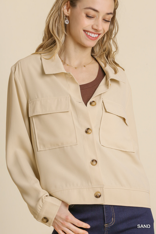 Collared Button Down Crepe Jacket