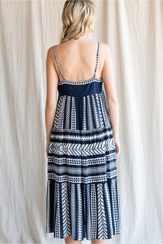 Multi Pattern Baby Doll Midi Dress