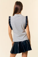 Stripe Mock Neck Leather Ruff Top