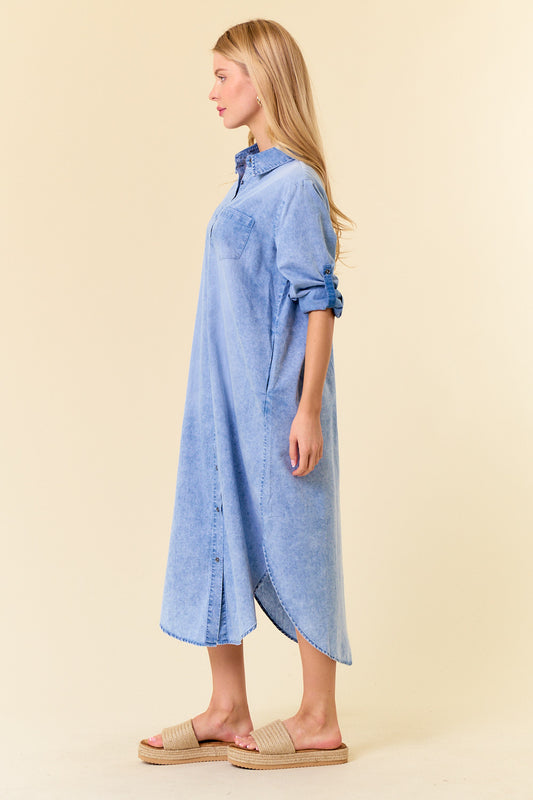 3/4 Tencel Denim Shirt Dress