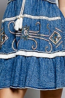 V Neck Slvless Flared Smocked Dress