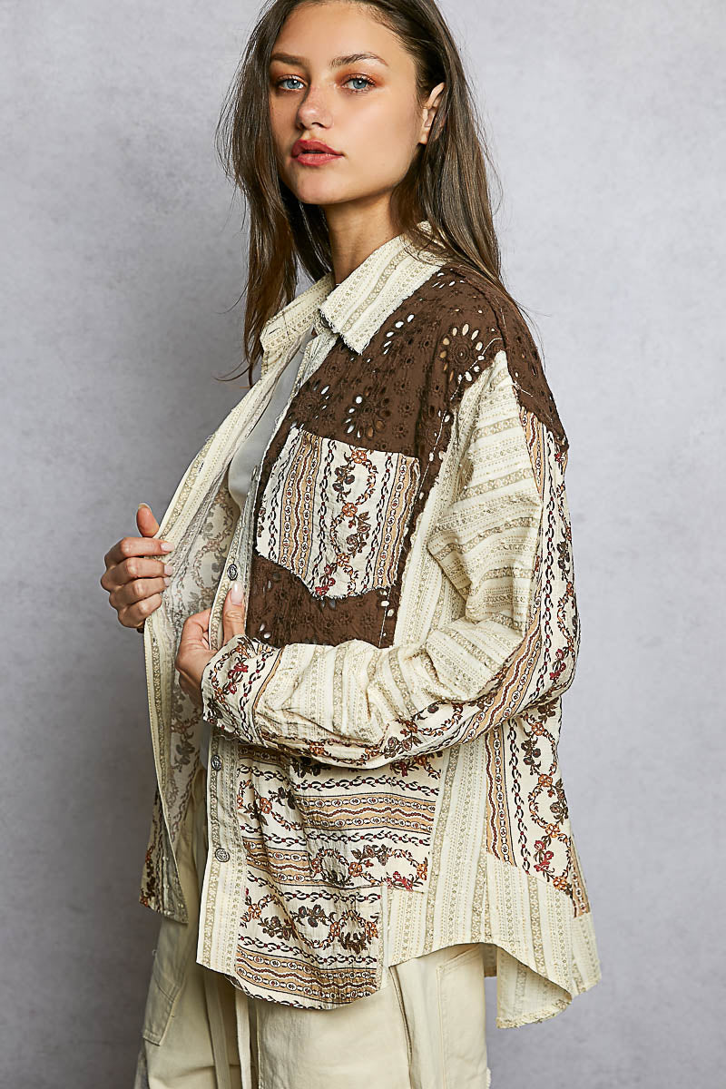 Relaxed Fit Shirt in Printed Eyelet