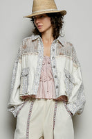 Cropped Jacket w/ Sheer Panels Floral