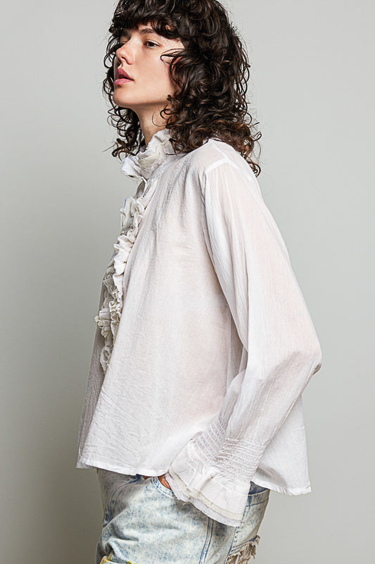 High Ruffle Neckline Blouse