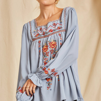 Square Neck Embroidered Blouse