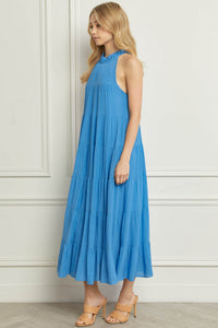 Solid Mock Neck Tiered Maxi Dress
