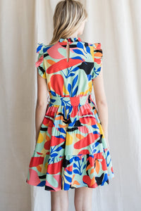 Belted Tiered Print Dress