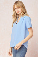 Solid V-Neck Placket Top
