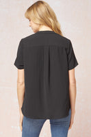 Solid V-Neck Placket Top
