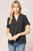 Solid V-Neck Placket Top

