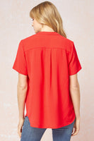 Solid V-Neck Placket Top
