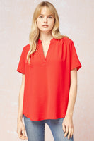 Solid V-Neck Placket Top
