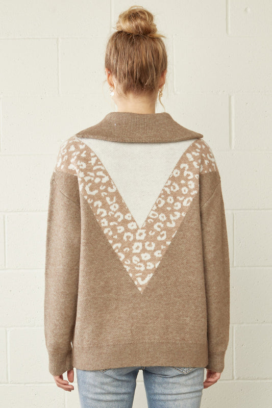 Leopard Print Color Block Pullover
