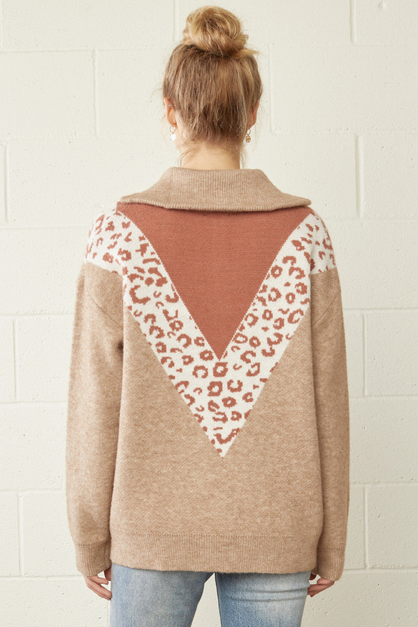 Leopard Print Color Block Pullover