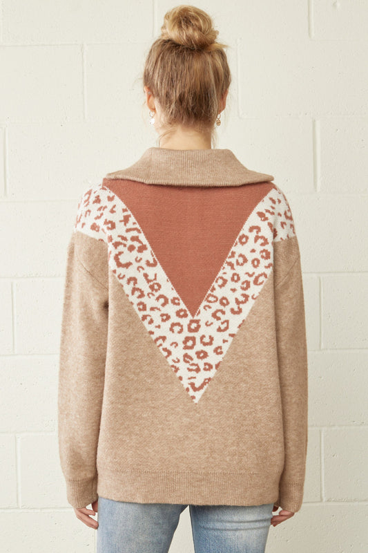 Leopard Print Color Block Pullover