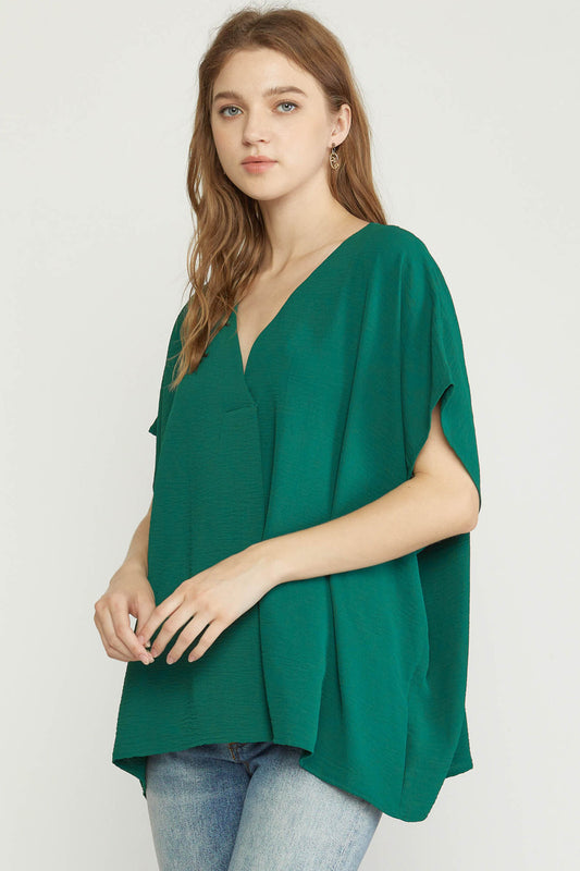 Solid V Neck Short Sleeve Top