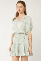 Printed Puff Sleeve Tiered Dress
