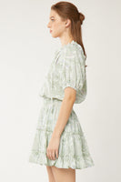 Printed Puff Sleeve Tiered Dress
