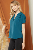 Solid V-Neck Placket Top
