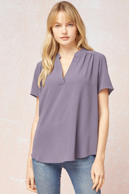 Solid V-Neck Placket Top