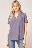Solid V-Neck Placket Top
