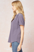 Solid V-Neck Placket Top
