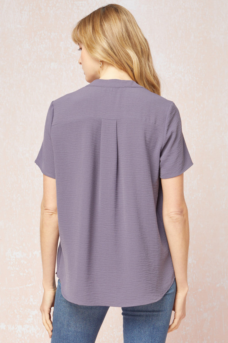 Solid V-Neck Placket Top
