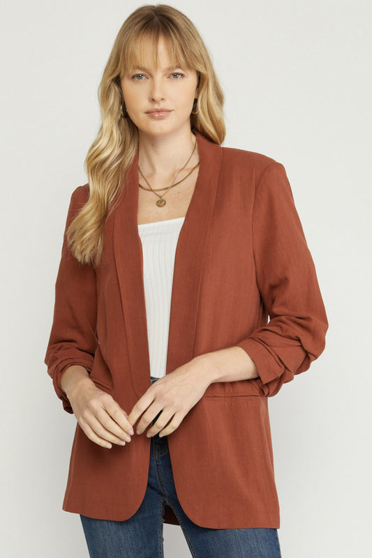 Blazer Jacket Shirred Detail On Sleeve