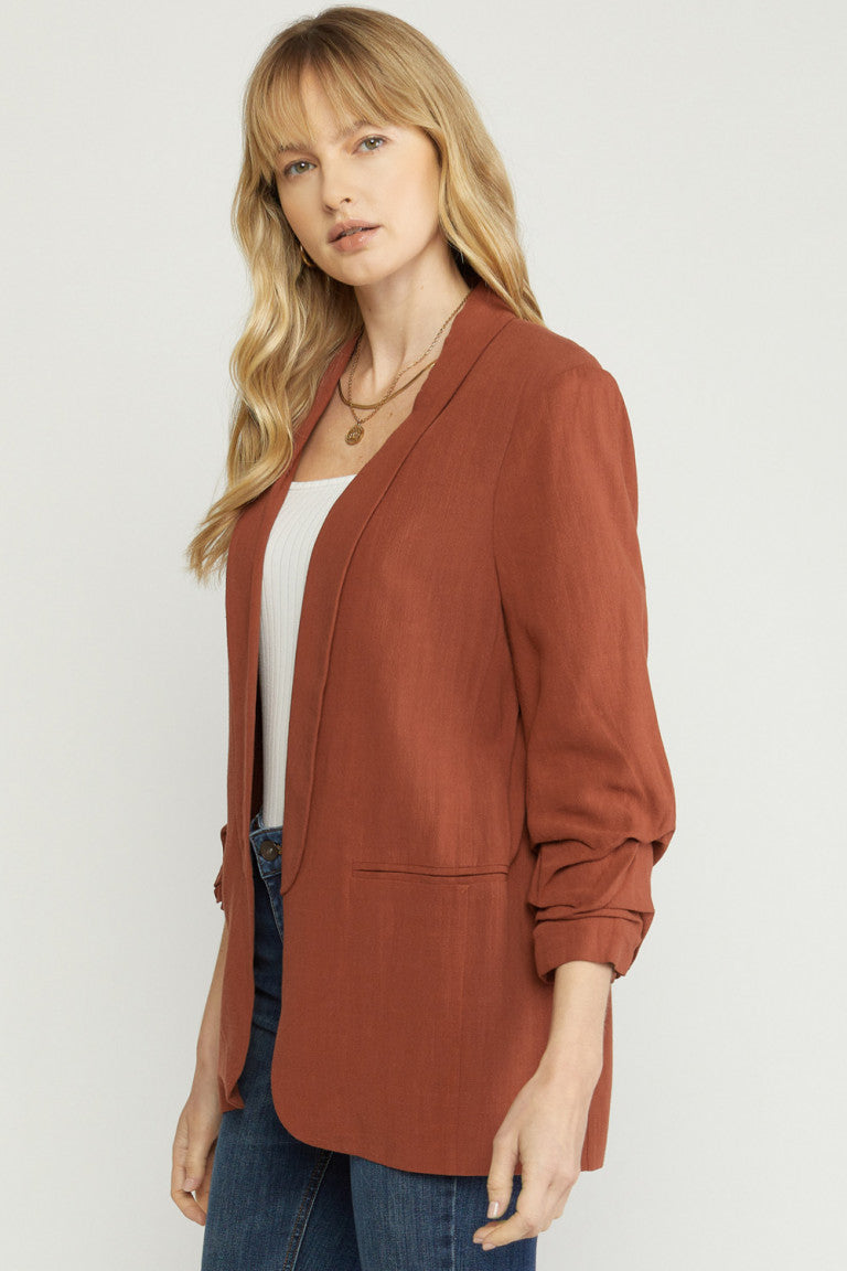Blazer Jacket Shirred Detail On Sleeve