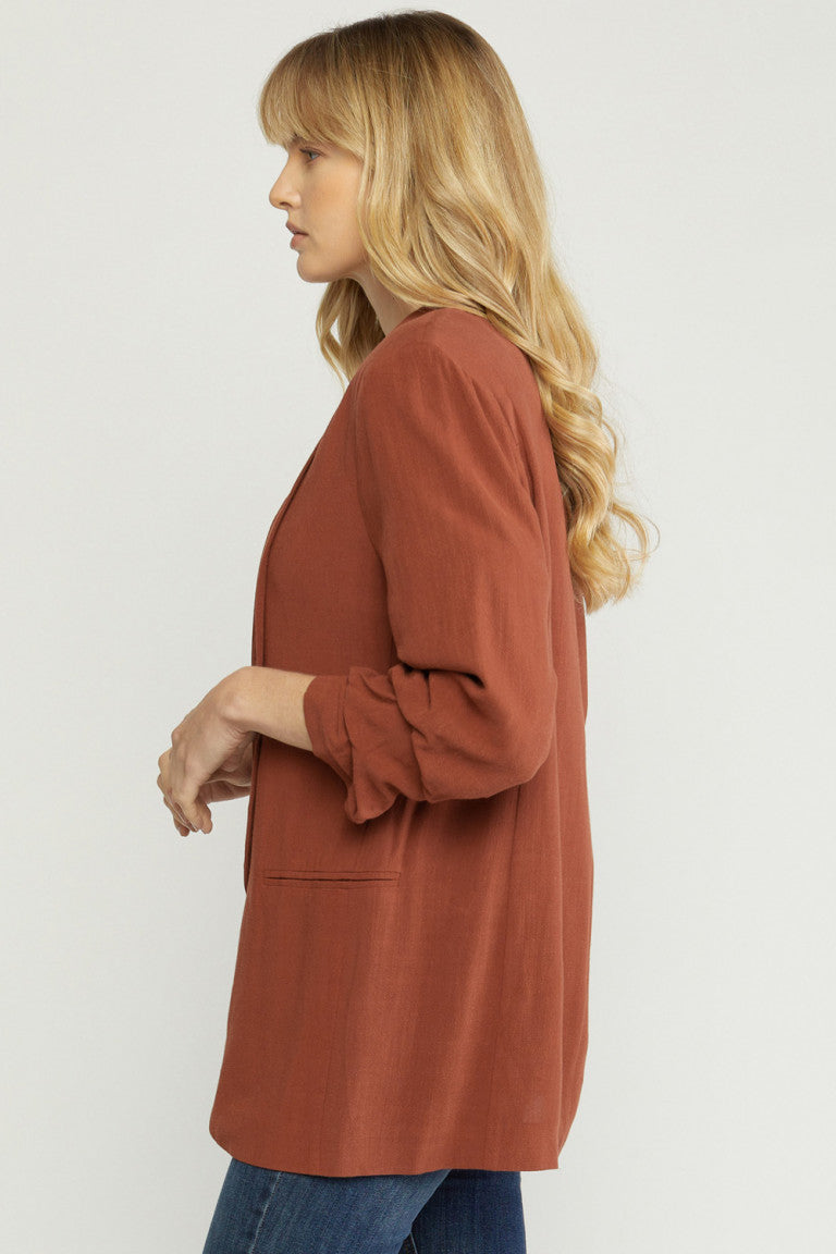 Blazer Jacket Shirred Detail On Sleeve
