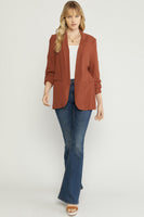 Blazer Jacket Shirred Detail On Sleeve
