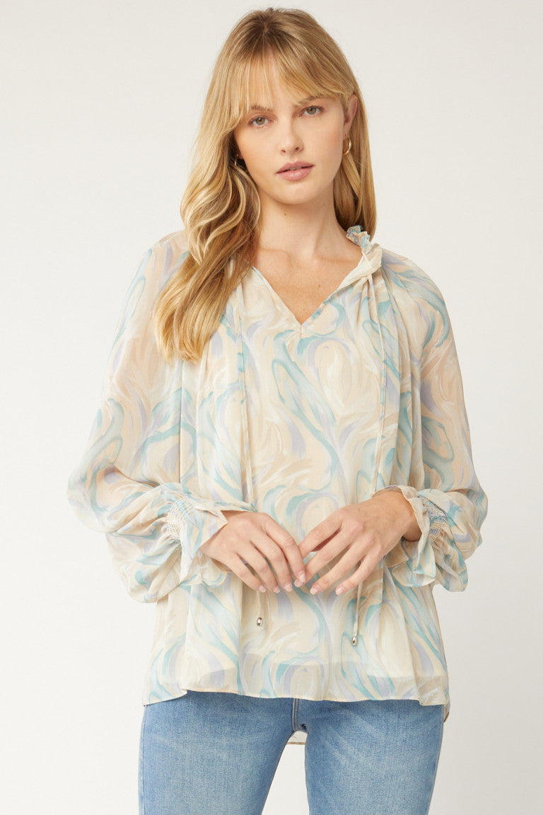 Tie Neck Printed Blouse