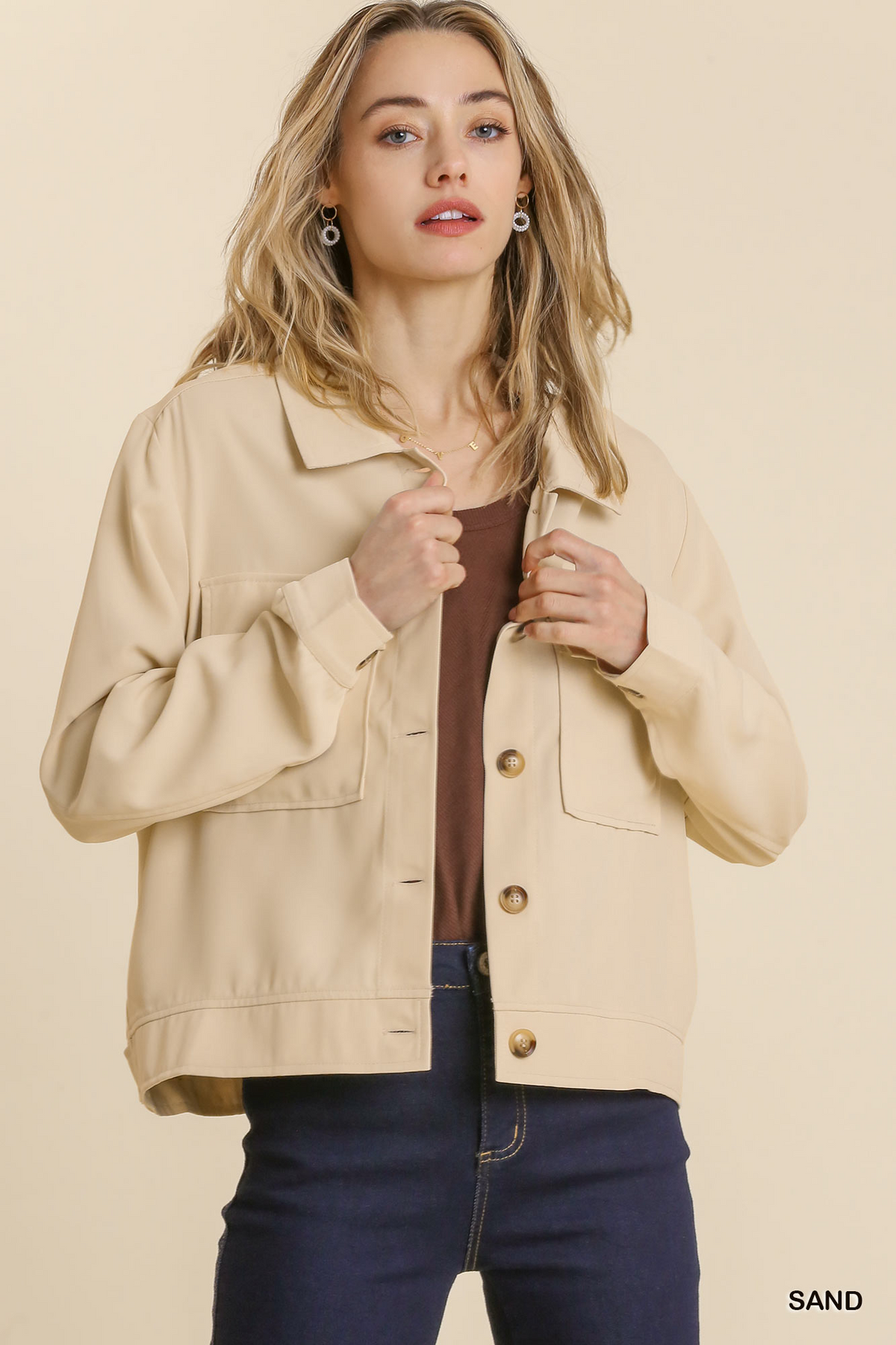 Collared Button Down Crepe Jacket