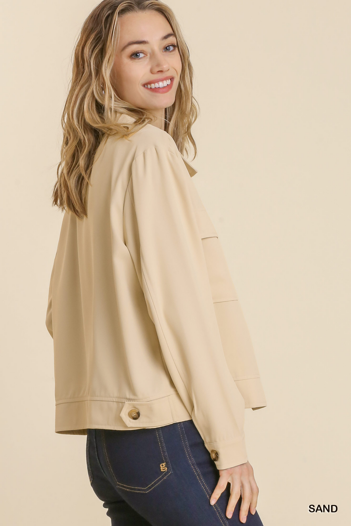 Collared Button Down Crepe Jacket