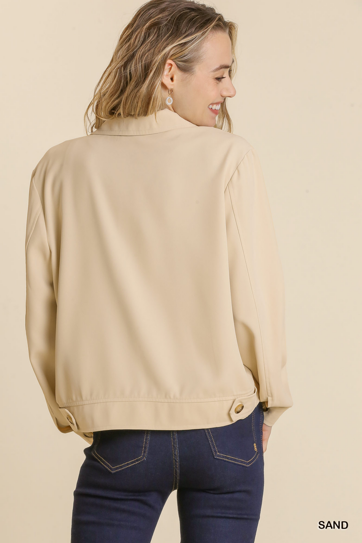 Collared Button Down Crepe Jacket