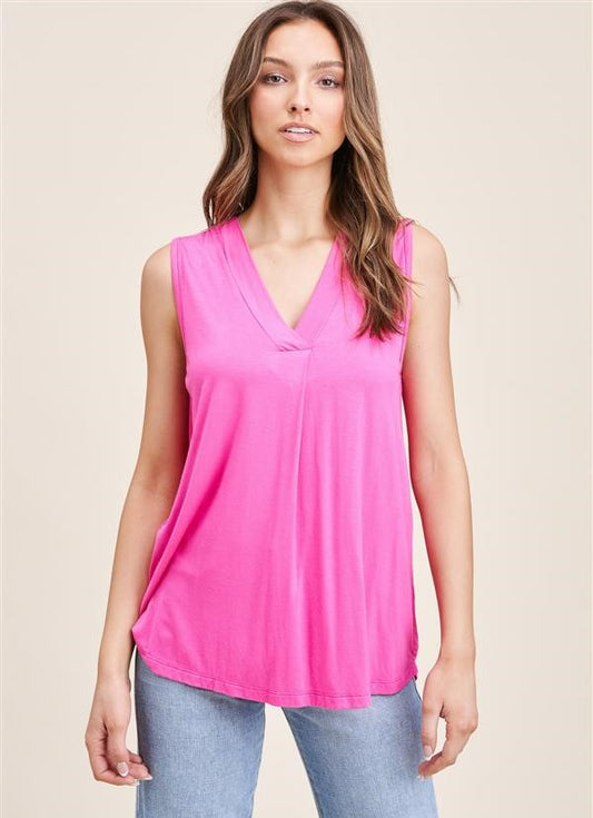 V- Neck Pleated Sleeveless Top