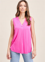 V- Neck Pleated Sleeveless Top
