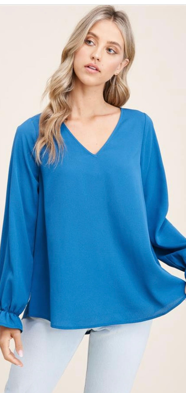 V Neck L/S Button Back Top