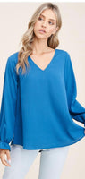 V Neck L/S Button Back Top
