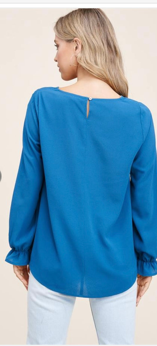 V Neck L/S Button Back Top