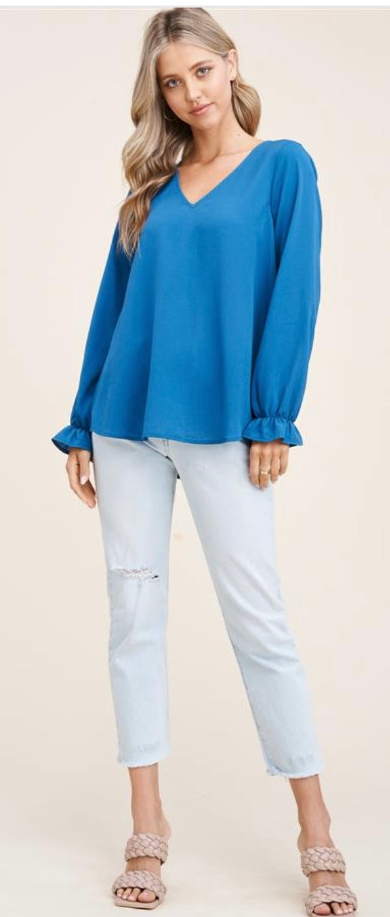V Neck L/S Button Back Top