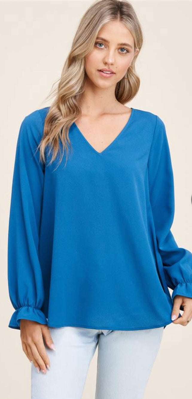 V Neck L/S Button Back Top