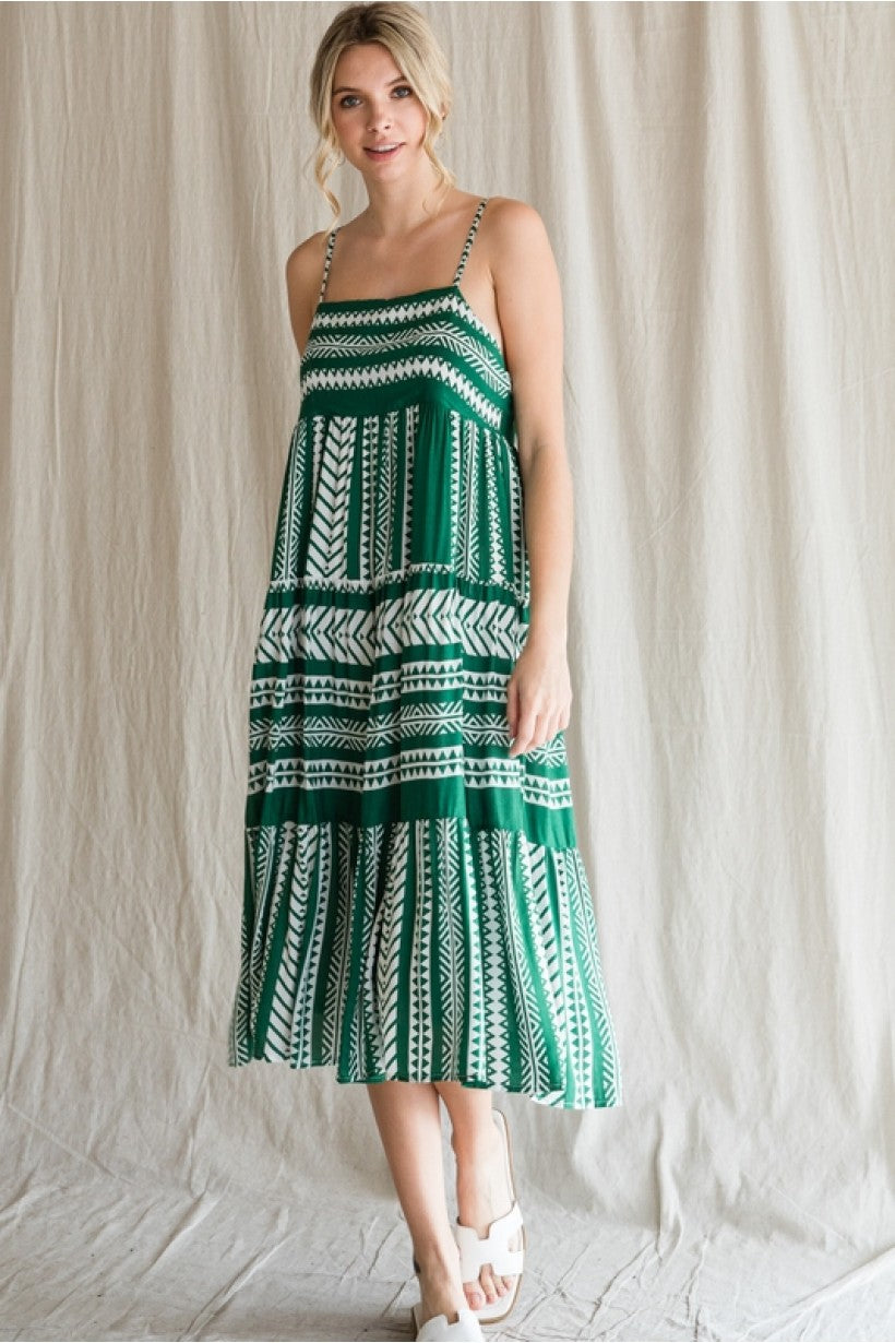 Multi Pattern Baby Doll Midi Dress