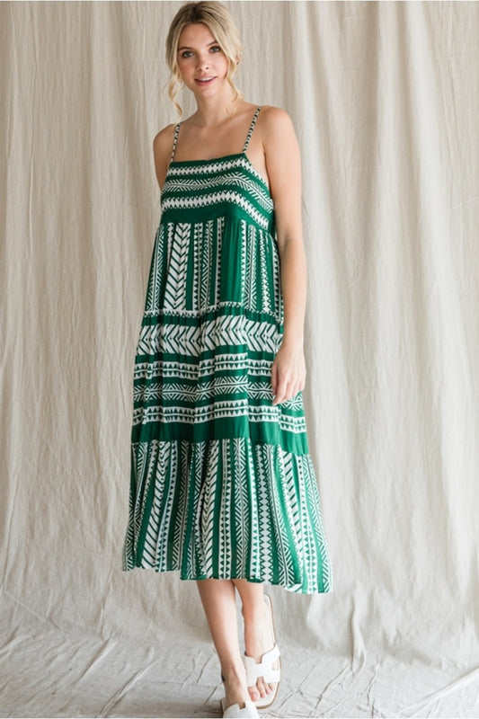 Multi Pattern Baby Doll Midi Dress