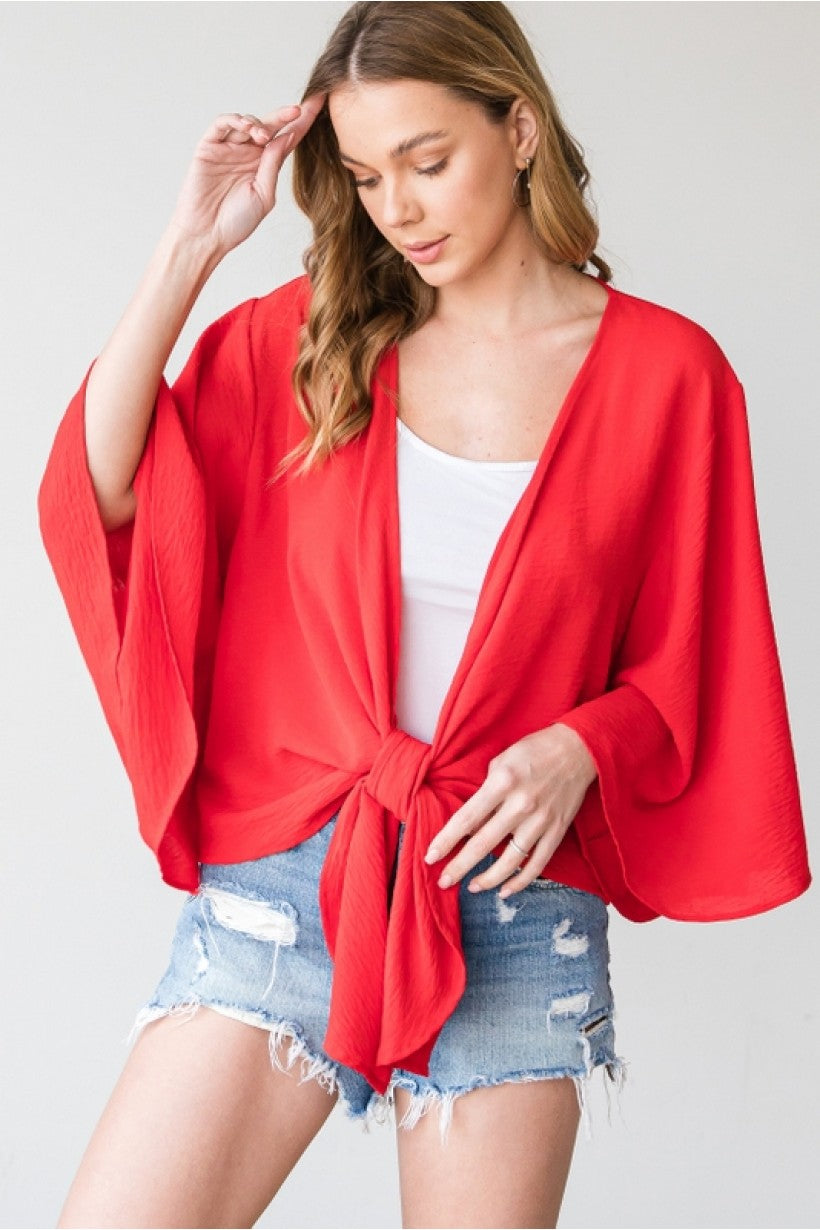 Flounce Cardigan w/ Long Wide Sleeve