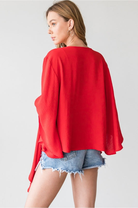 Flounce Cardigan w/ Long Wide Sleeve