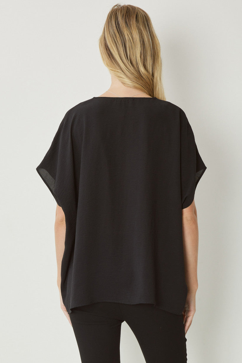 Solid V Neck Short Sleeve Top